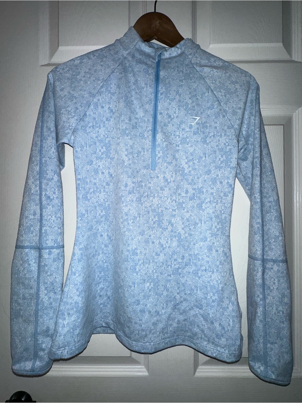 Gymshark Fleur Texture 1/2 Zip Pullover Light Blue Abstract Floral Size Small